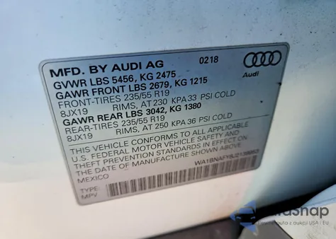 2018 Audi Q5 Premium Plus z USA, uszkodzony, nr VIN WA1BNAFY8J2139953